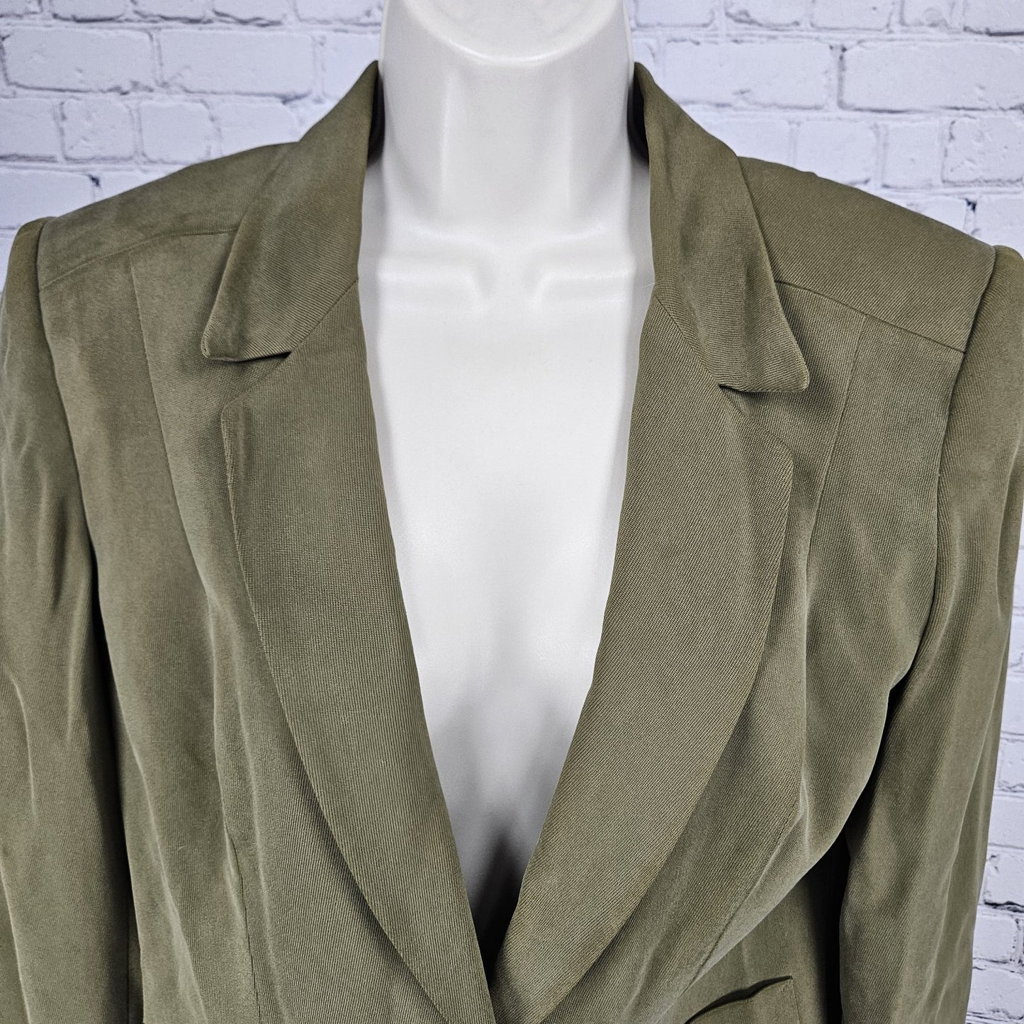 Liz Claiborne Green 100% Silk Button Notch Blazer Formal Suit Jacket Petite 10P