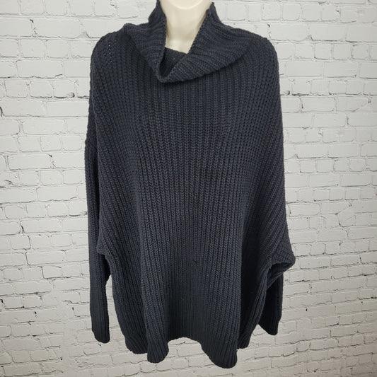 Free People Black Chunky Knit Oversized Heavyweight Sweater Size Medium M