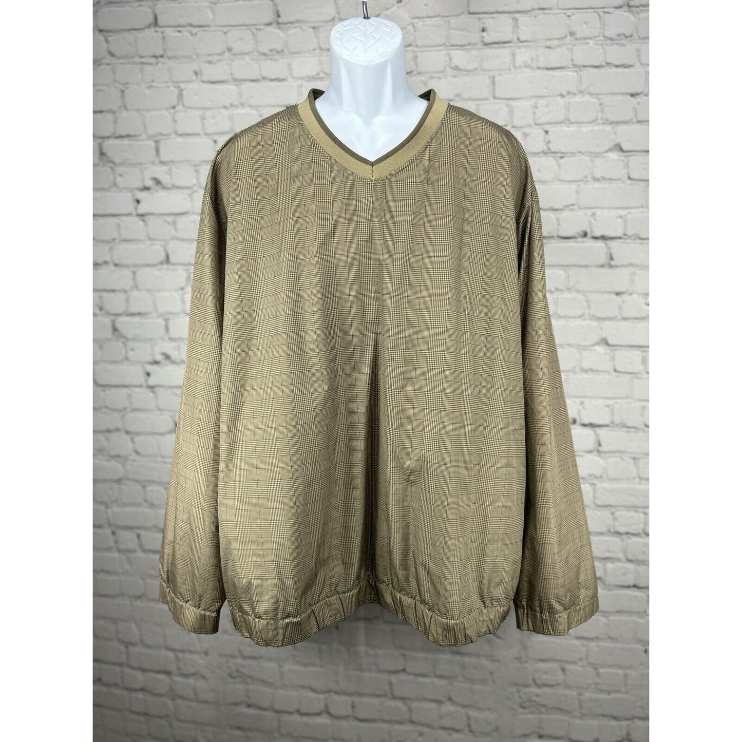 PGA Tour Tan Beige Plaid Long Sleeve Collarless Golf Windbreaker Size XXL