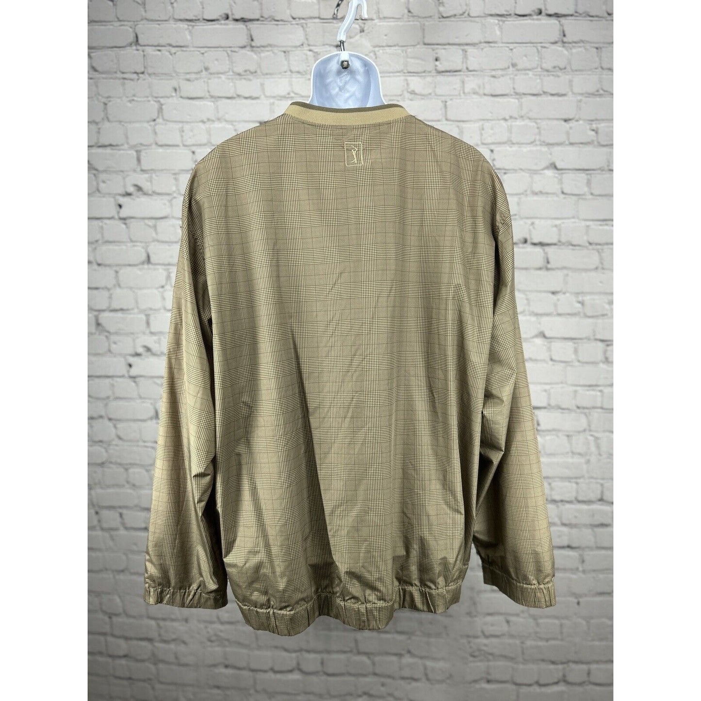 PGA Tour Tan Beige Plaid Long Sleeve Collarless Golf Windbreaker Size XXL