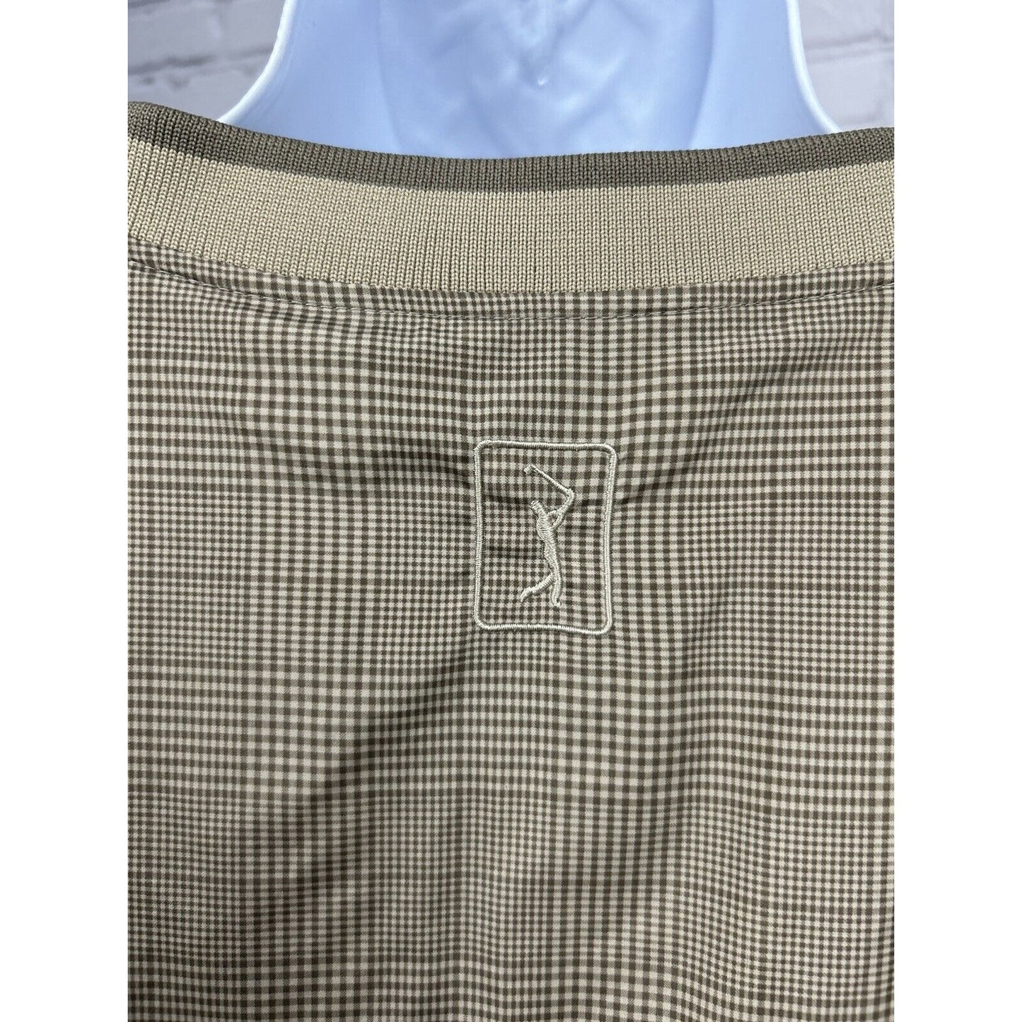 PGA Tour Tan Beige Plaid Long Sleeve Collarless Golf Windbreaker Size XXL