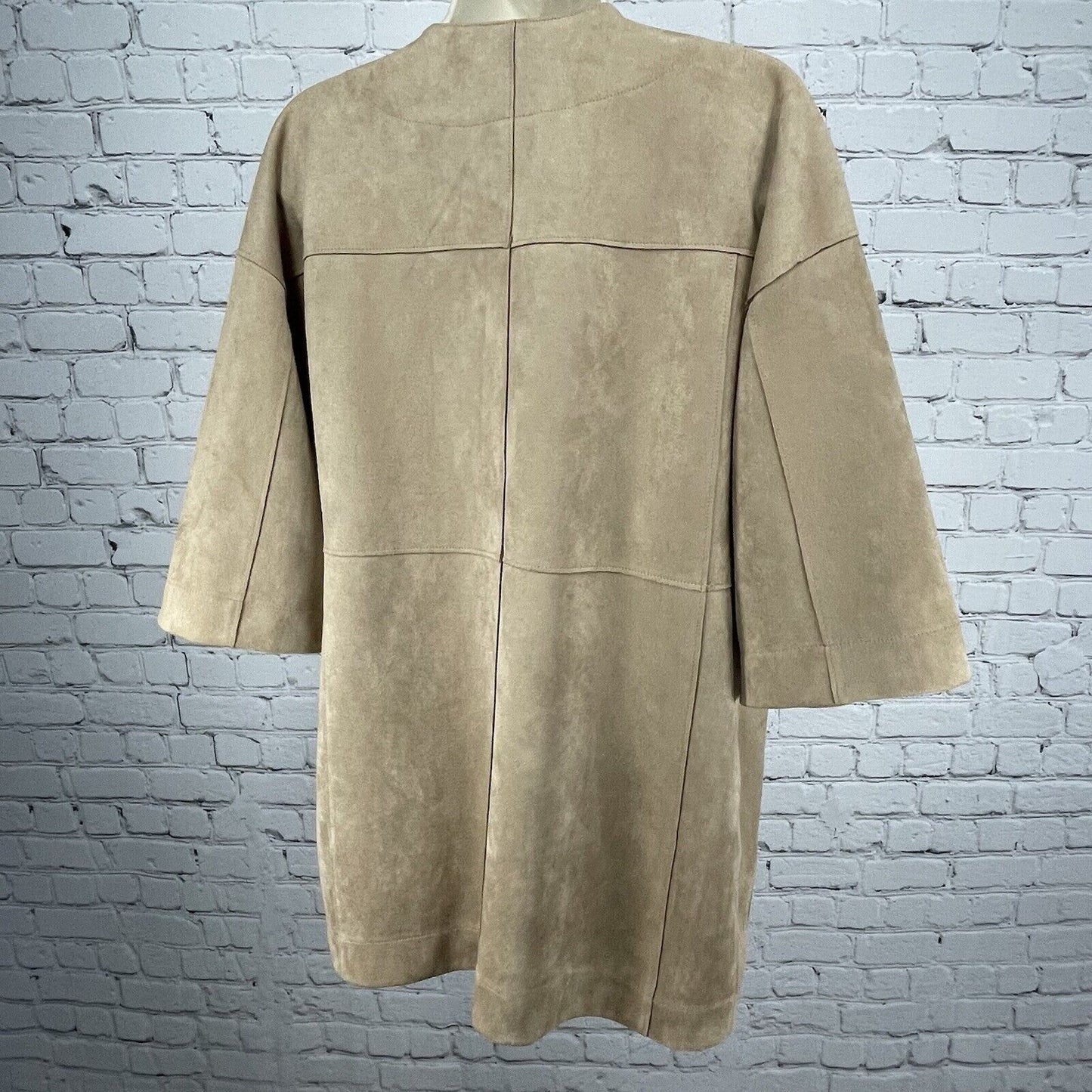 Chicos Faux Suede Brown Open Cardigan Pocketed 1/2 Sleeve Size 1P (US 8P)