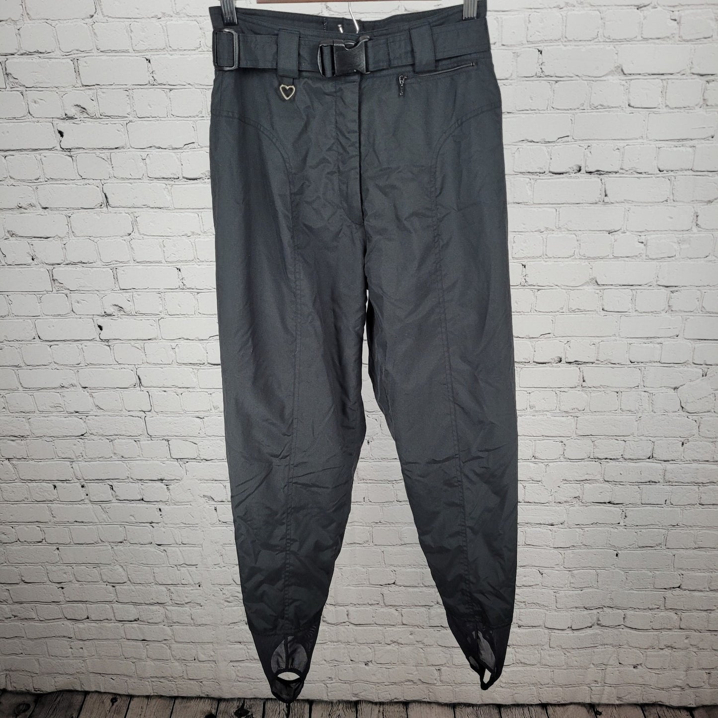 VTG Obermeyer Black Stilleto Belted Stirrup Insulated Ski Pants Size 10 (28x25)