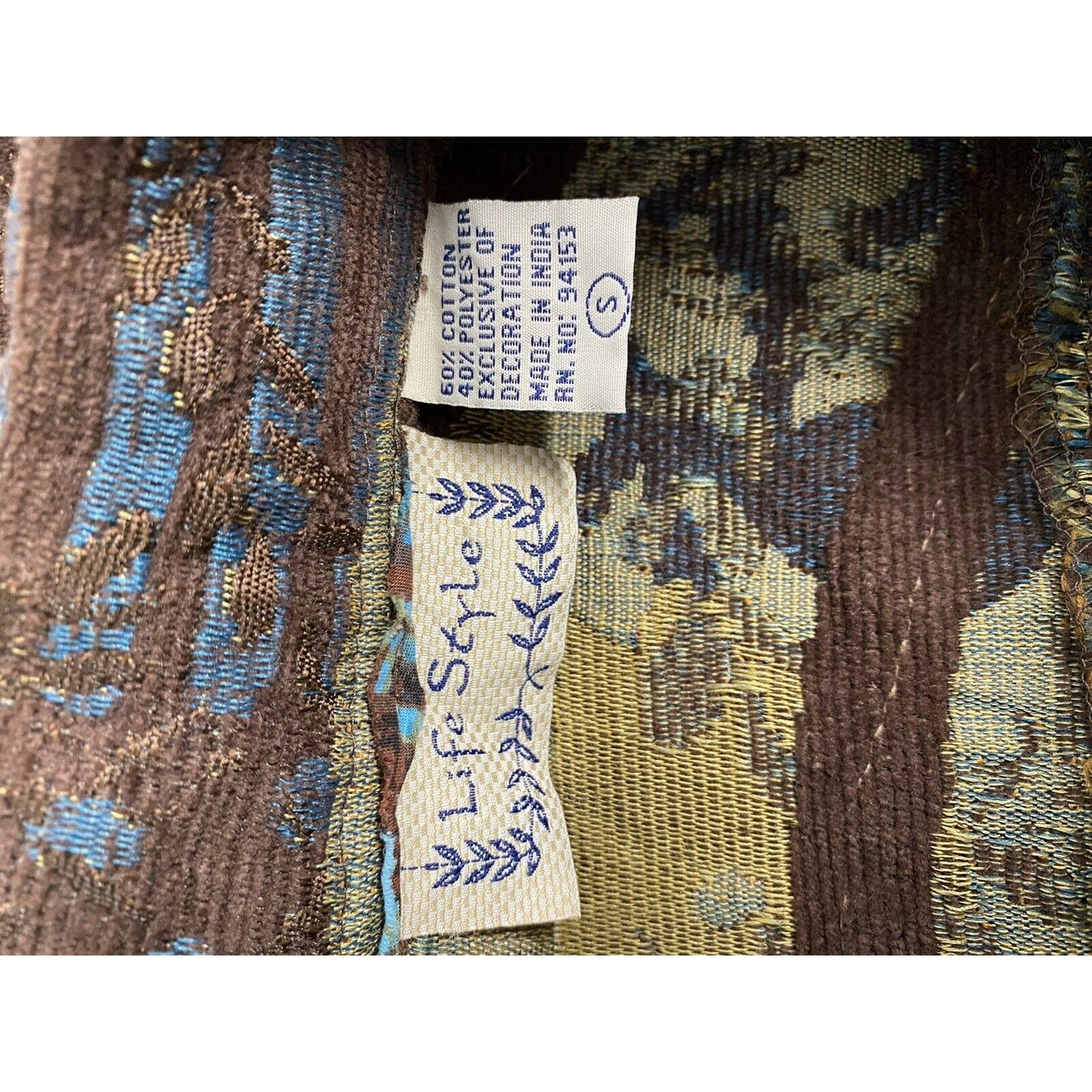 Life Style Brown Orange Blue Collared Button Up Western Shirt Size S Small