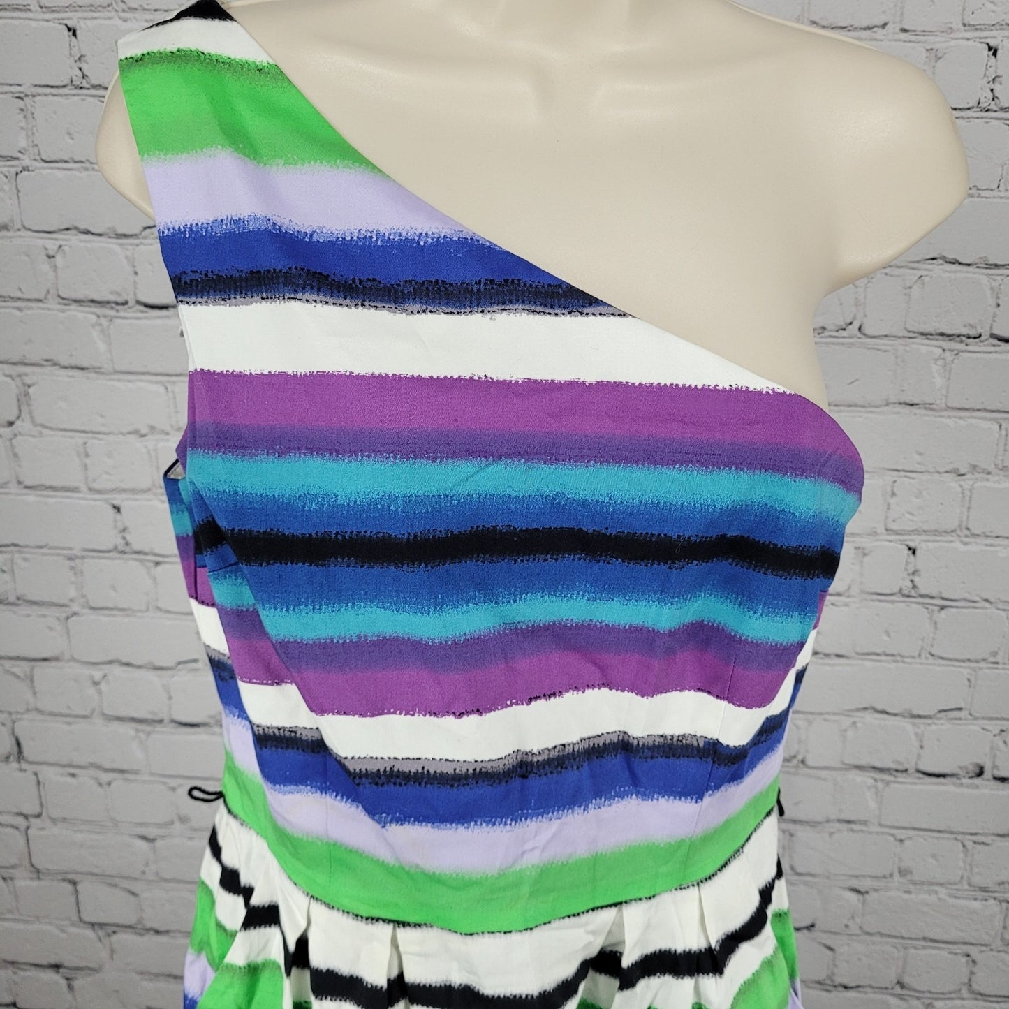 NWD London Times Multicolor Striped Stretch Asymmetrical Shoulder Dress Size 8
