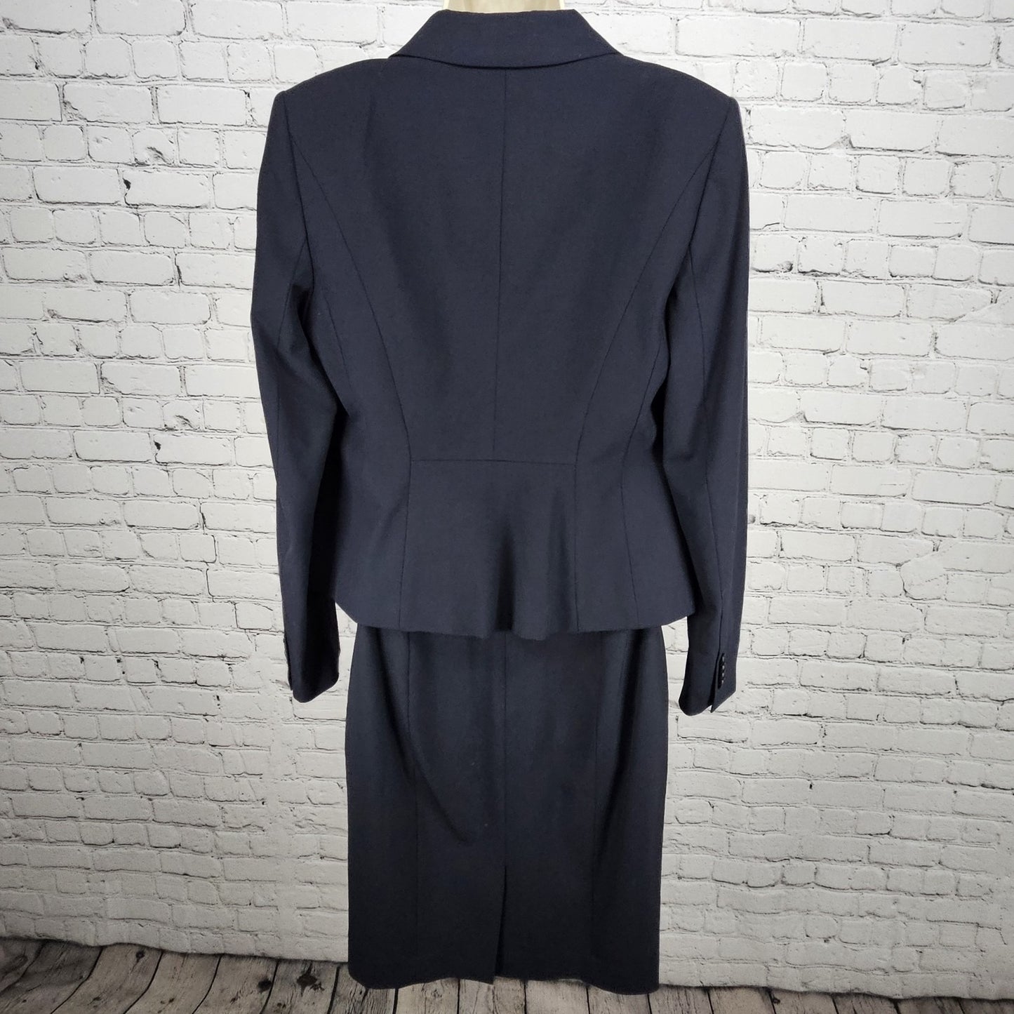 Ann Taylor Navy Full Knee Length Skirt Suit 2 Piece Set 1 Button Notch Jacket 6