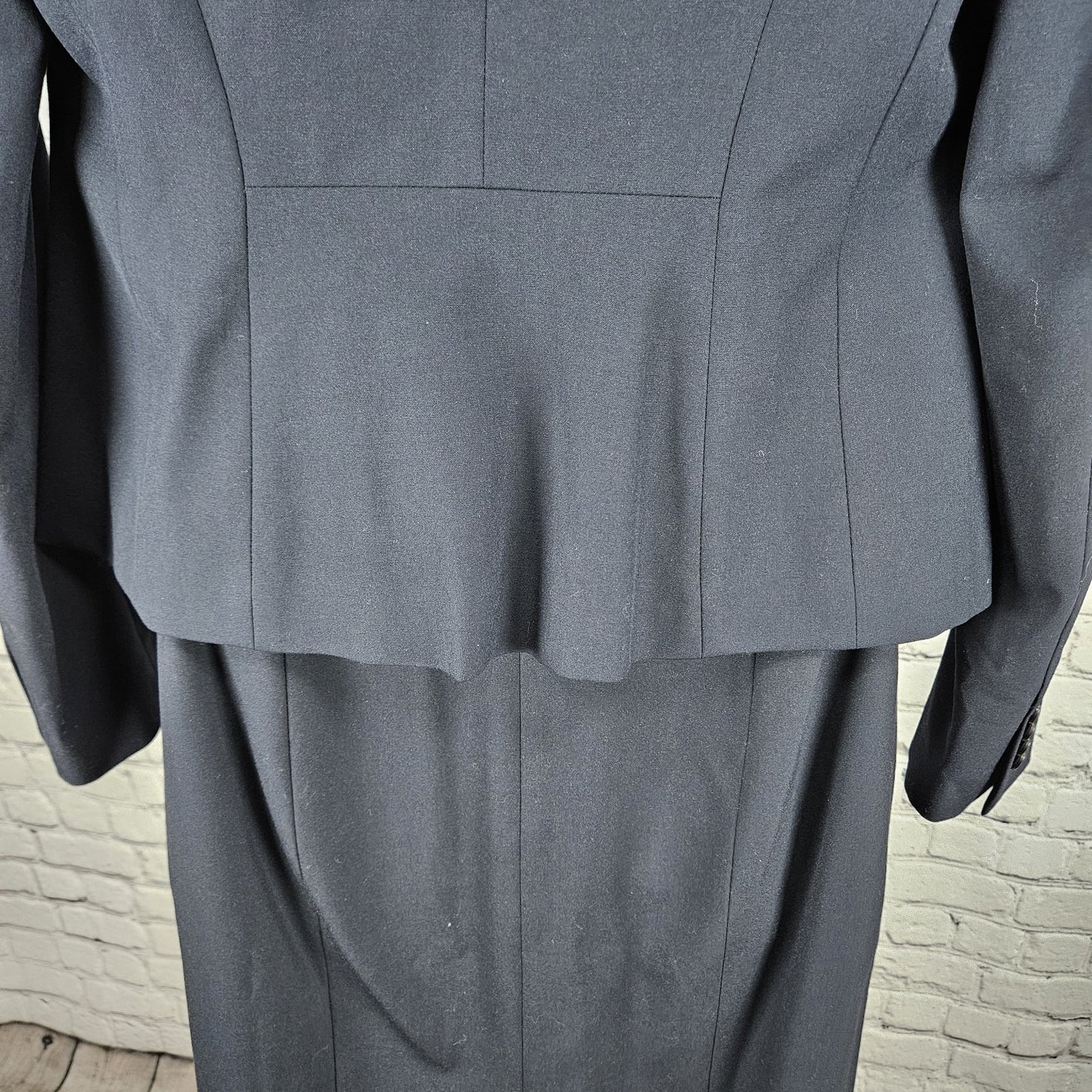 Ann Taylor Navy Full Knee Length Skirt Suit 2 Piece Set 1 Button Notch Jacket 6