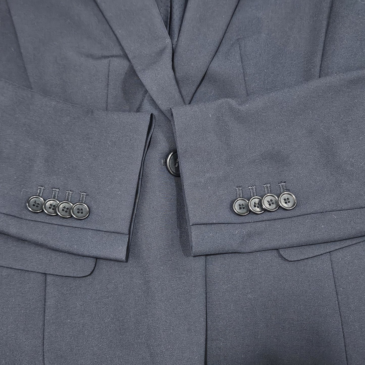 Ann Taylor Navy Full Knee Length Skirt Suit 2 Piece Set 1 Button Notch Jacket 6