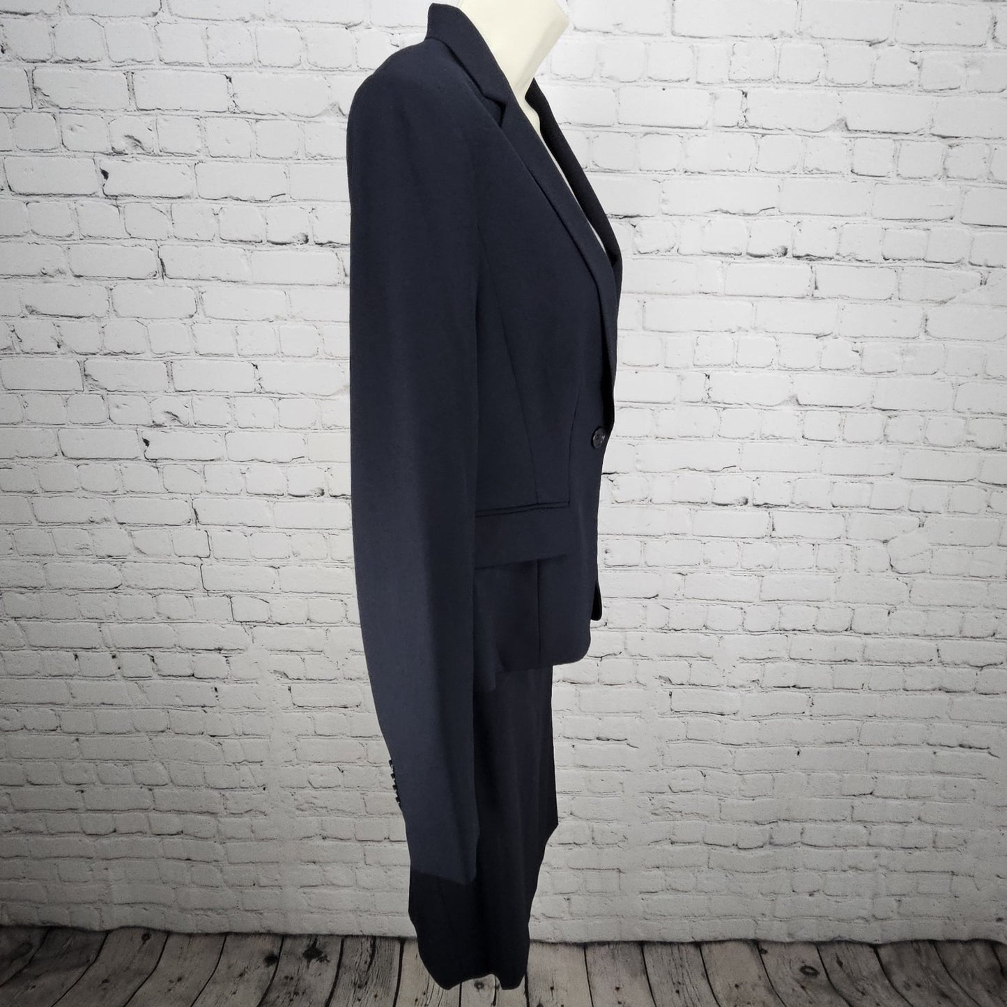 Ann Taylor Navy Full Knee Length Skirt Suit 2 Piece Set 1 Button Notch Jacket 6