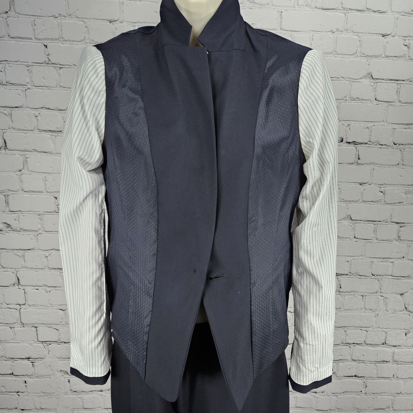 Ann Taylor Navy Full Knee Length Skirt Suit 2 Piece Set 1 Button Notch Jacket 6