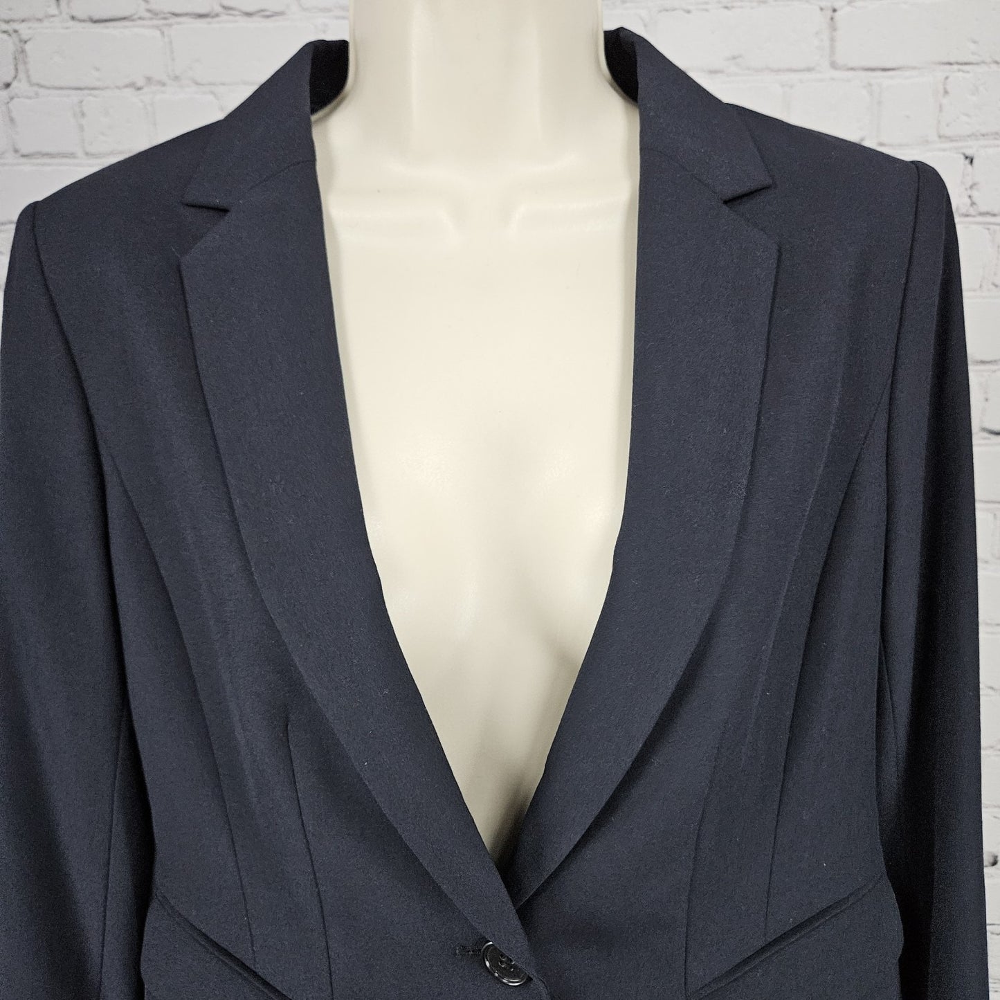 Ann Taylor Navy Full Knee Length Skirt Suit 2 Piece Set 1 Button Notch Jacket 6