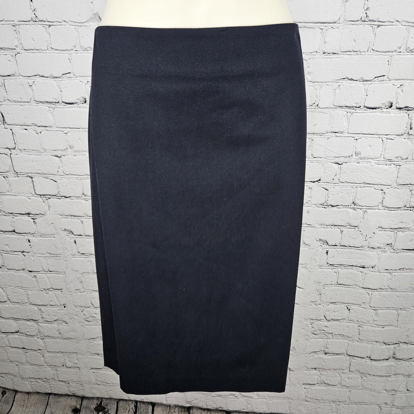 Ann Taylor Navy Full Knee Length Skirt Suit 2 Piece Set 1 Button Notch Jacket 6