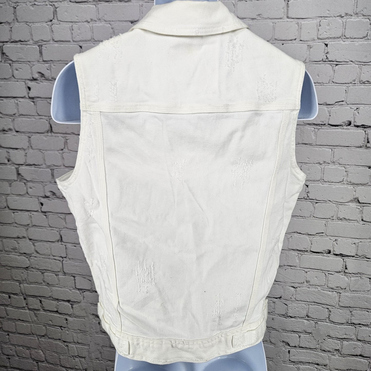 Heritage America White Denim Distressed Stretch Buttoned Collared Vest Medium M