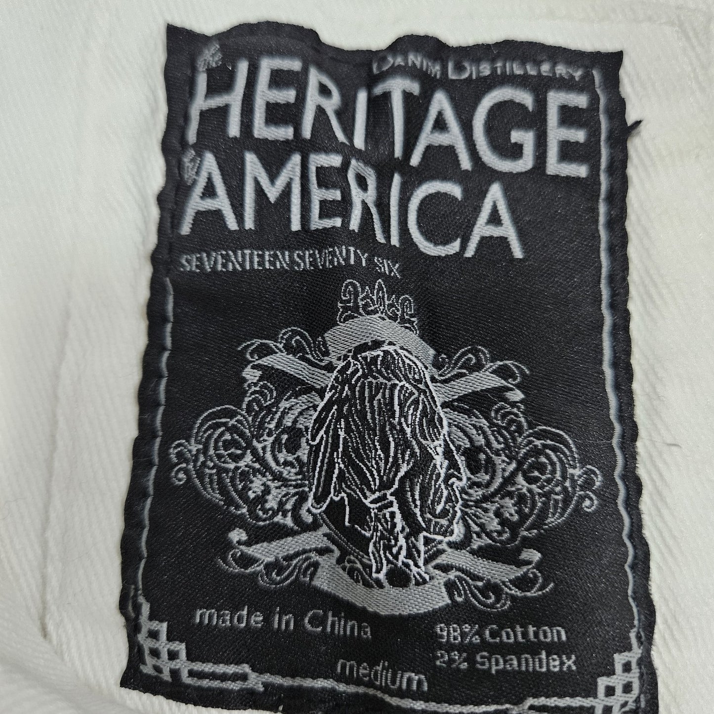 Heritage America White Denim Distressed Stretch Buttoned Collared Vest Medium M