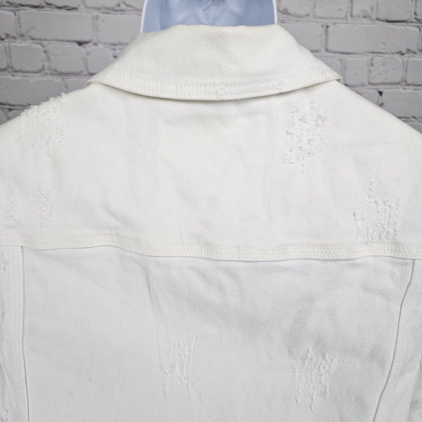 Heritage America White Denim Distressed Stretch Buttoned Collared Vest Medium M