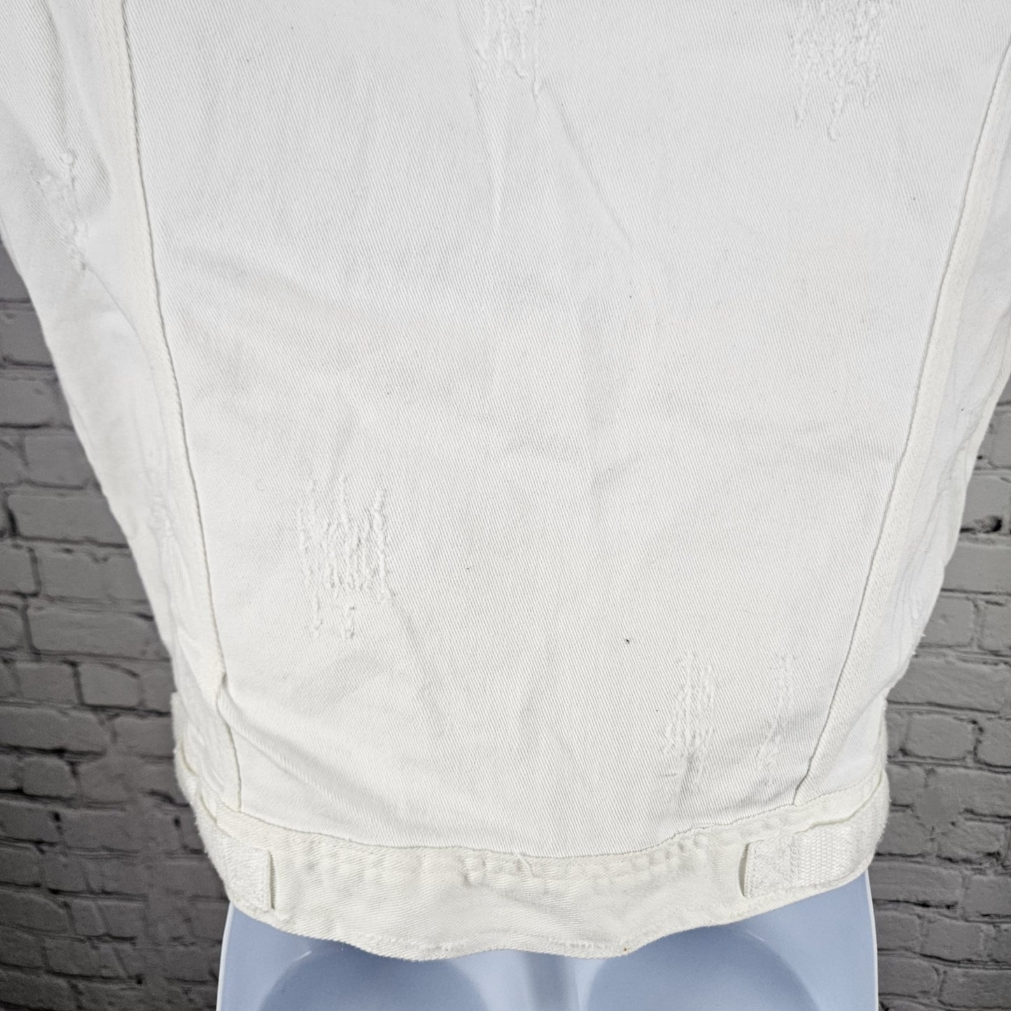 Heritage America White Denim Distressed Stretch Buttoned Collared Vest Medium M