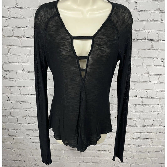 Intimately Free People Black Lightweight Semi Sheer Sweater Top Size Medium