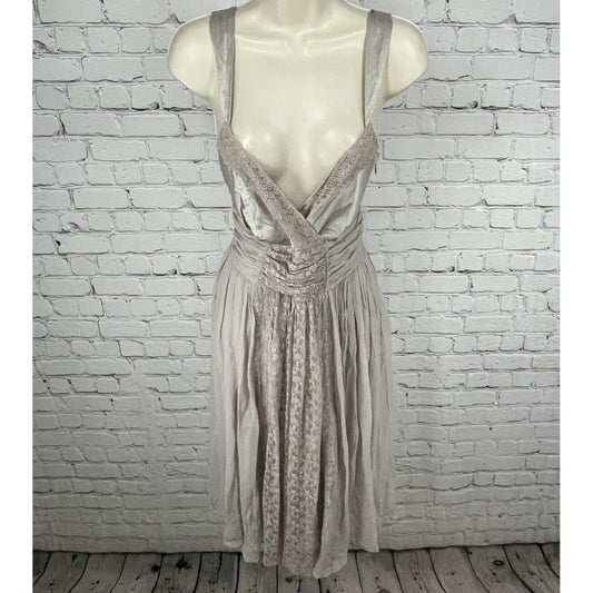 NWD Lil Anthropologie Grey Silk Lace Trim Chiffon Empire Waist Midi Dress 12