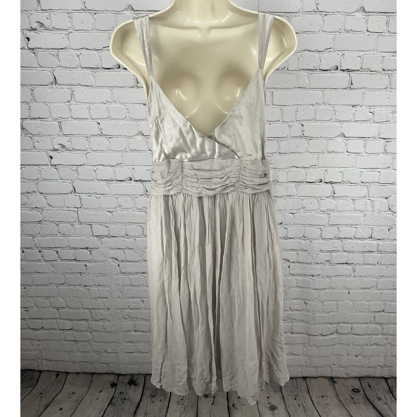 NWD Lil Anthropologie Grey Silk Lace Trim Chiffon Empire Waist Midi Dress 12