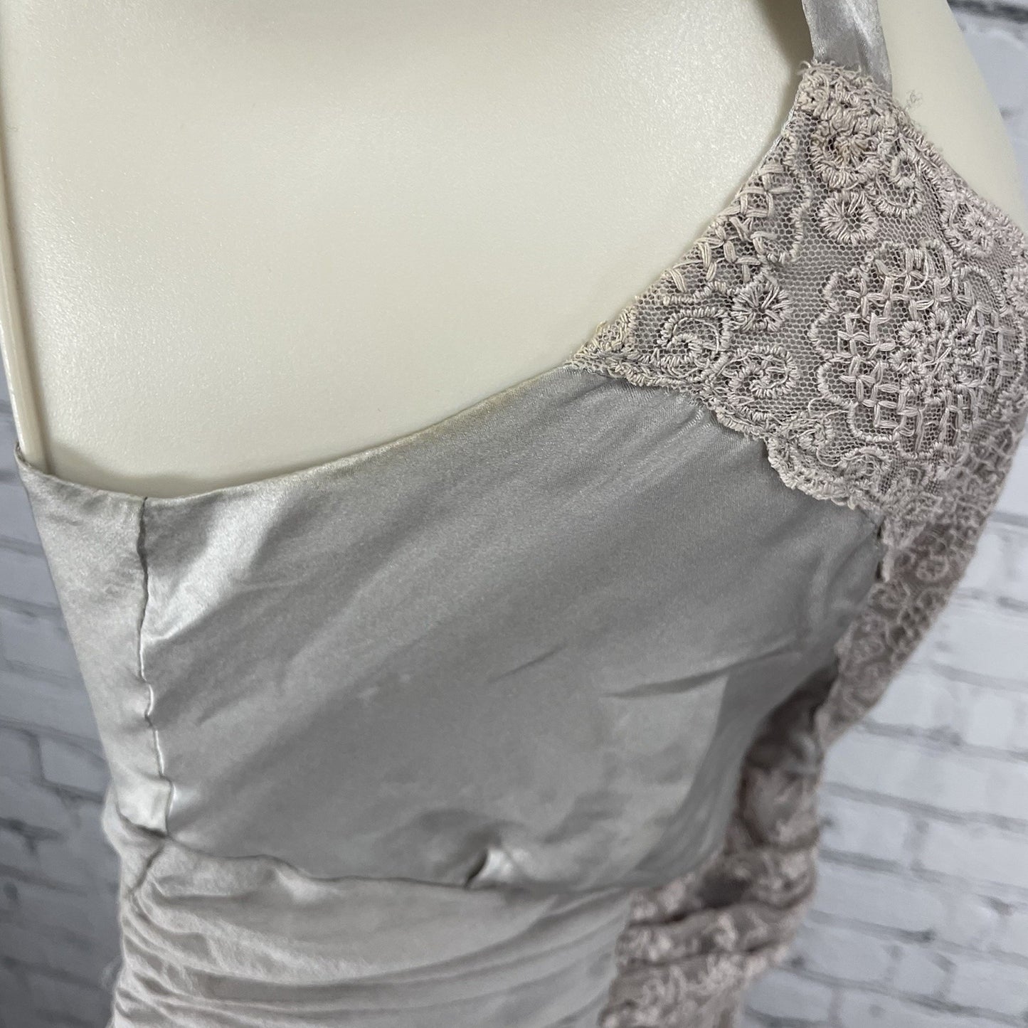 NWD Lil Anthropologie Grey Silk Lace Trim Chiffon Empire Waist Midi Dress 12