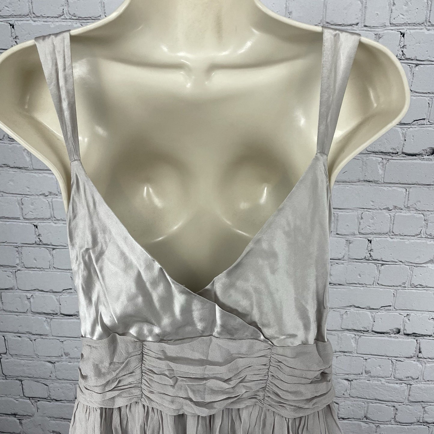 NWD Lil Anthropologie Grey Silk Lace Trim Chiffon Empire Waist Midi Dress 12