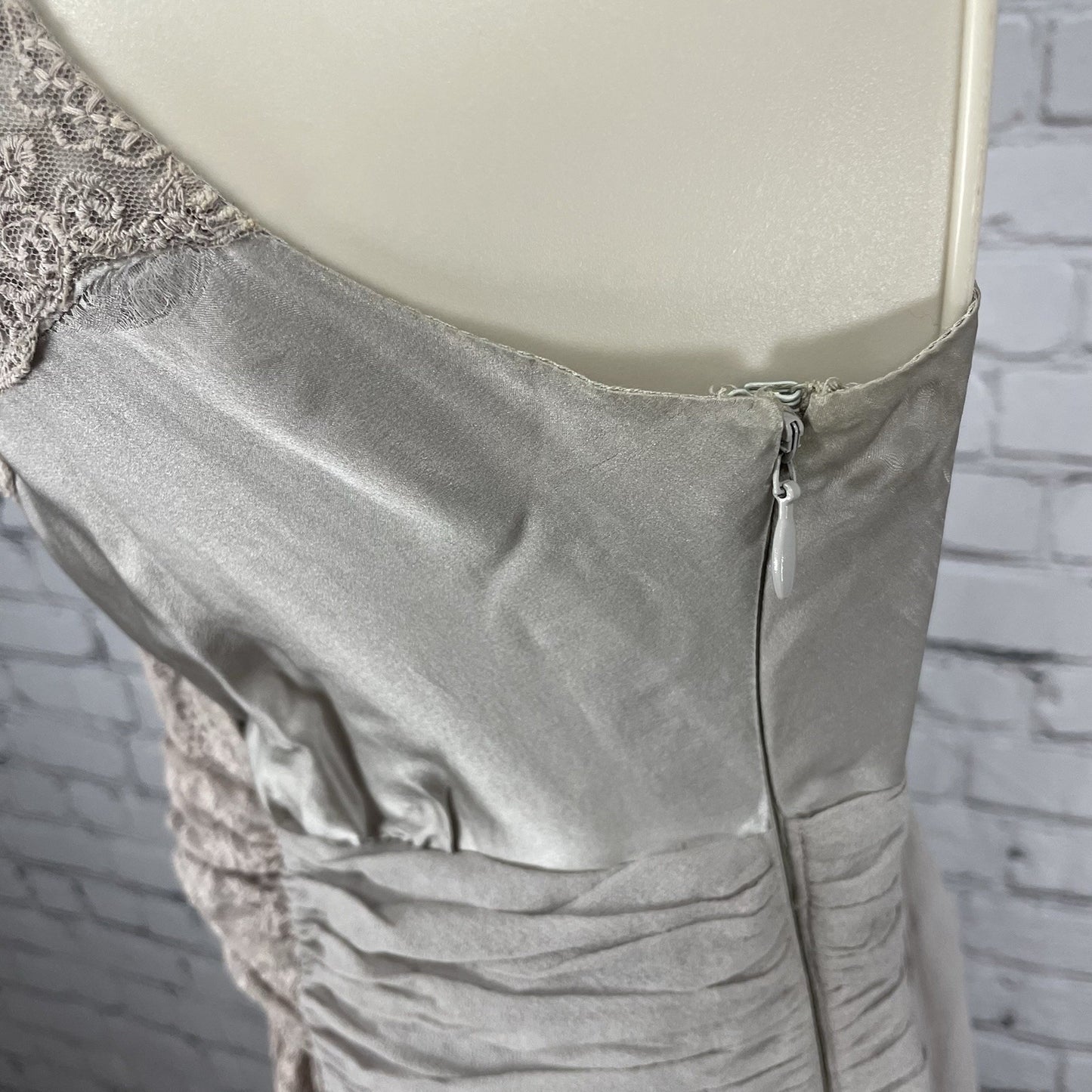NWD Lil Anthropologie Grey Silk Lace Trim Chiffon Empire Waist Midi Dress 12