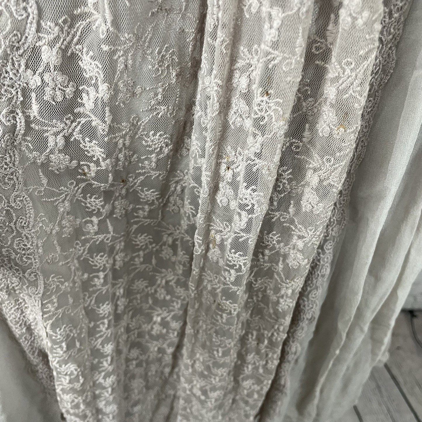 NWD Lil Anthropologie Grey Silk Lace Trim Chiffon Empire Waist Midi Dress 12