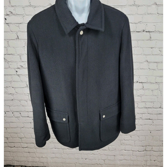 Zara Man Black Wool Blend Snap Up Collared Lined Inner Pocket Coat Size Large L