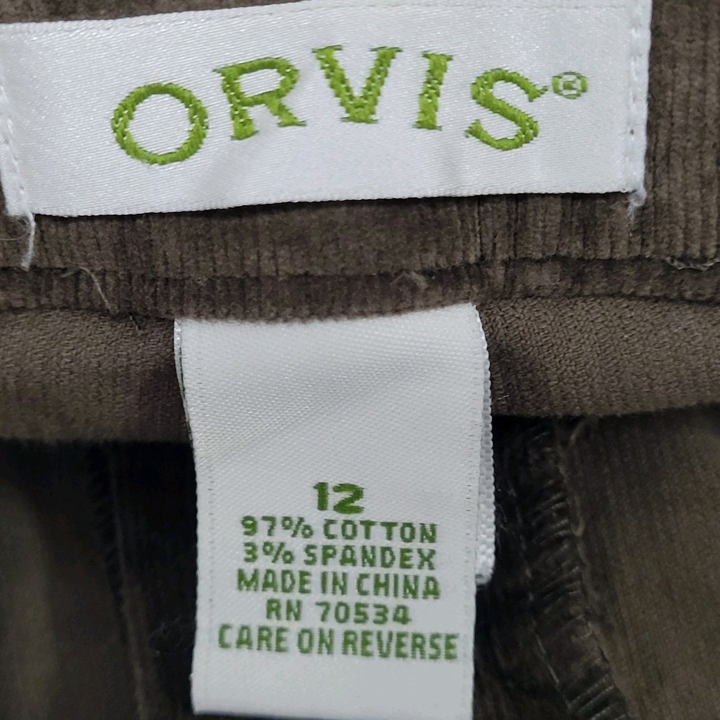 Orvis Brown Corduroy Stretch Mid Rise Straight Leg Pants 12 (35x28)