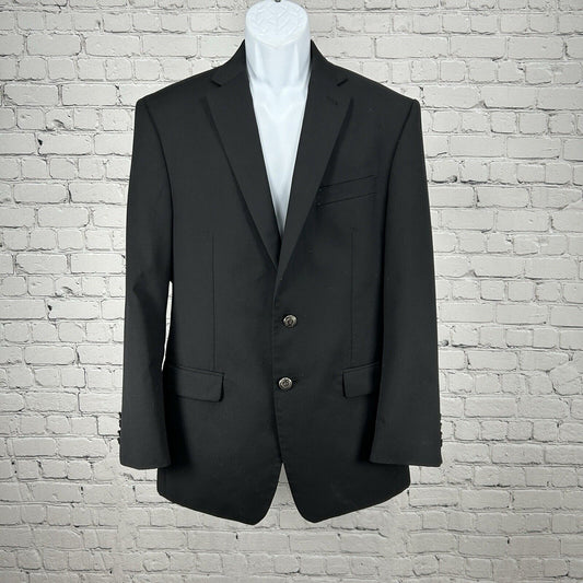 Chaps Solid Black 2 Button Single Vented Collared Suit Jacket Men’s Size 40R