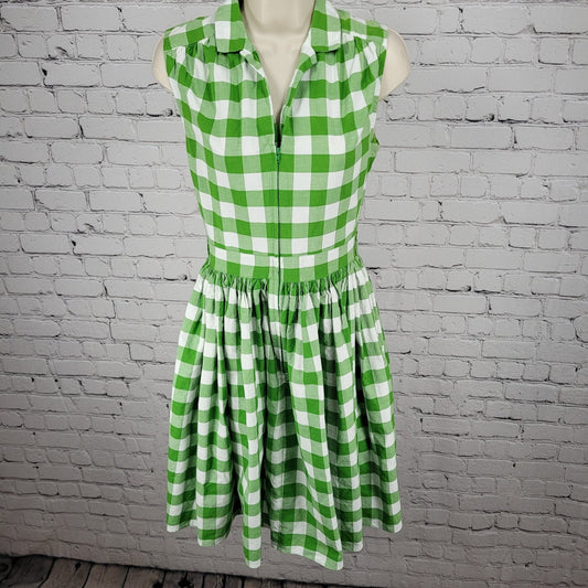 Bernie Dexter Green Check Retro Front Zip Fit & Flare Dress Rockabilly USA Small