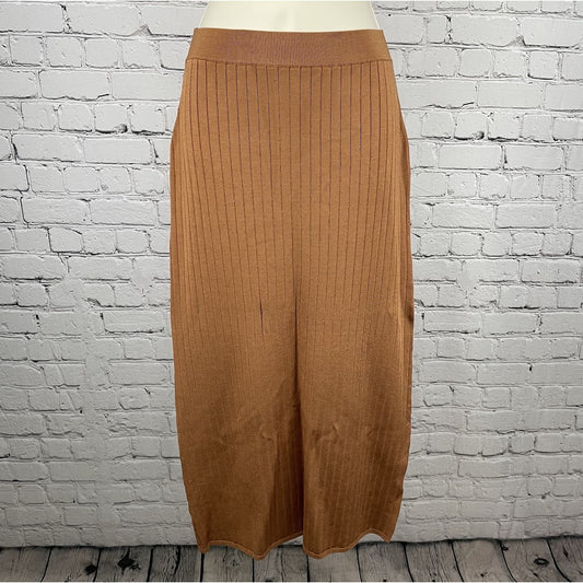 Free People Brown Ribbed Knit Stretch Boho Midi Straight Skirt Size Medium M