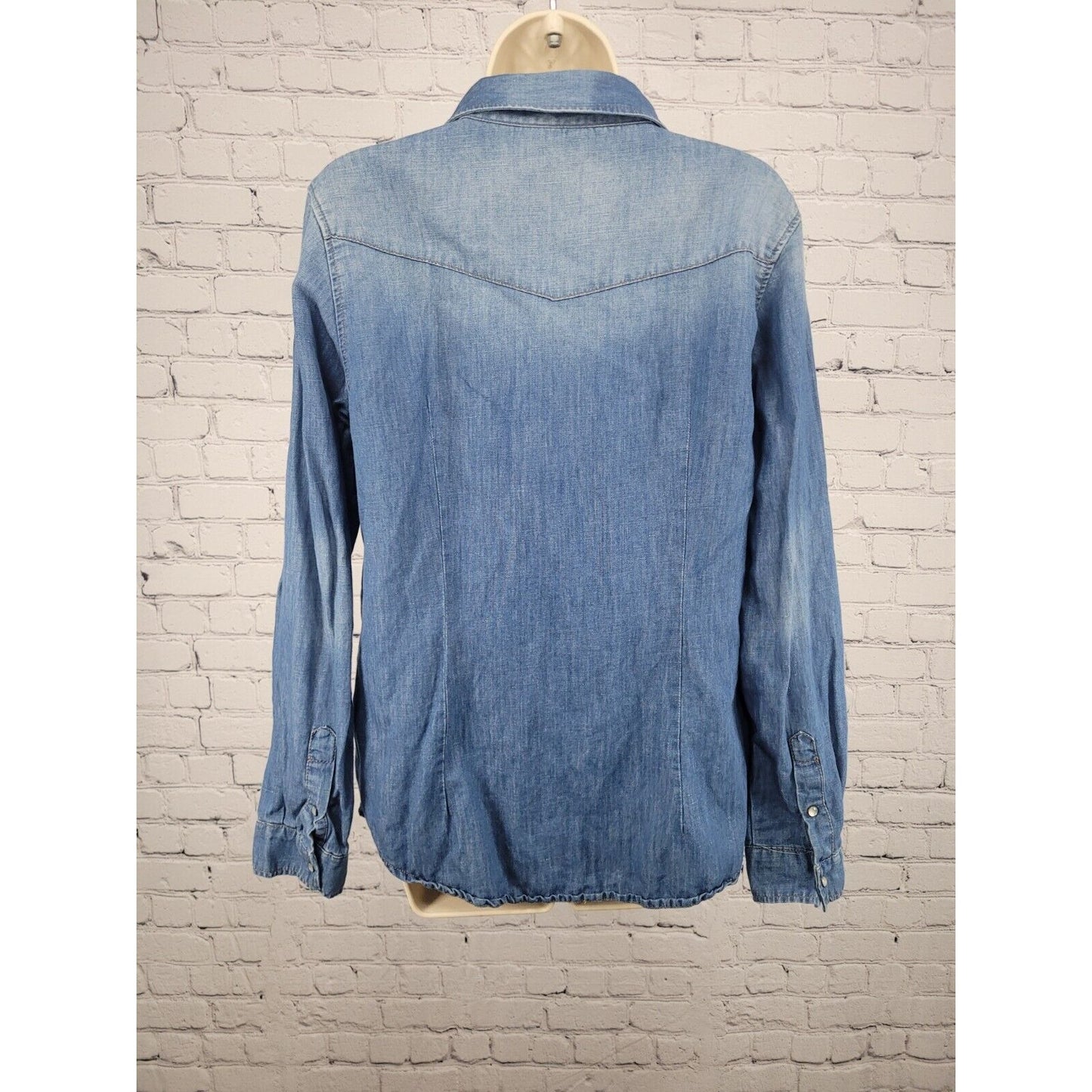 Mavi Jeans Leticia Blue Denim Pearl Snap Western Shirt Long Sleeve Women's L