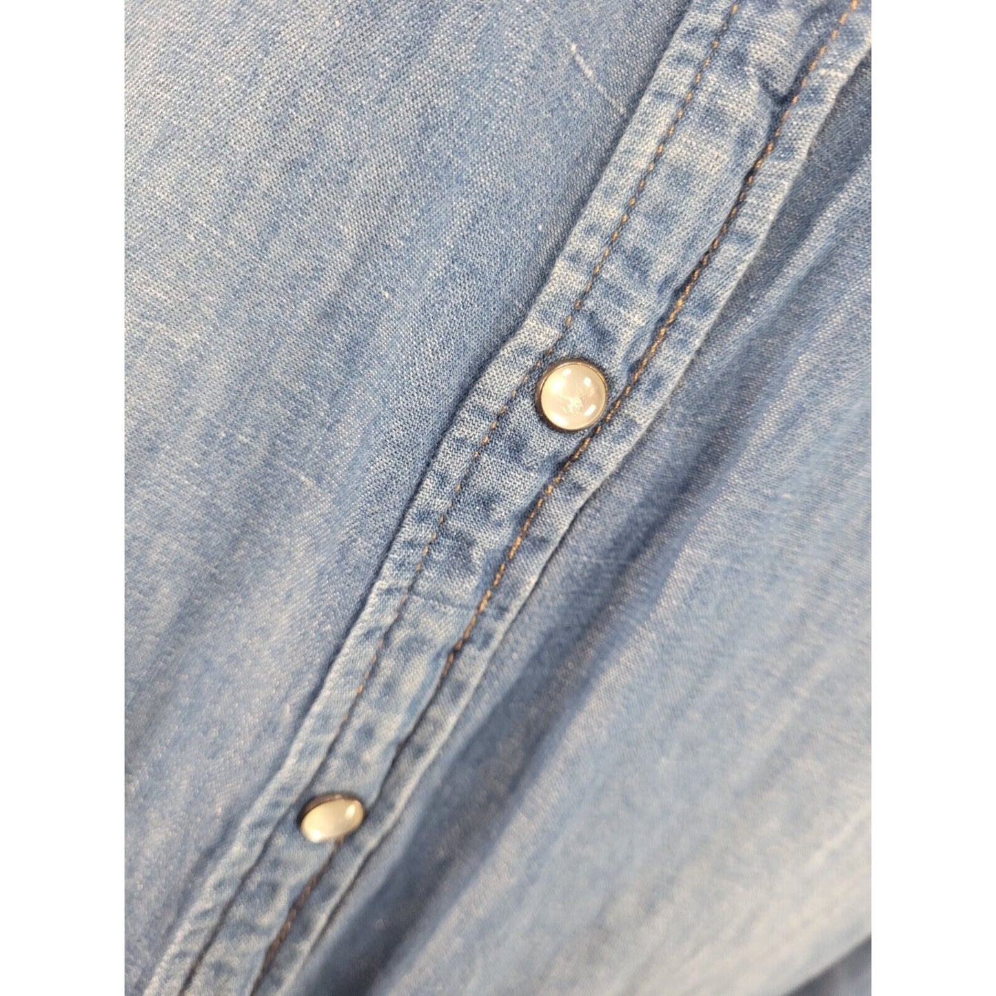 Mavi Jeans Leticia Blue Denim Pearl Snap Western Shirt Long Sleeve Women's L