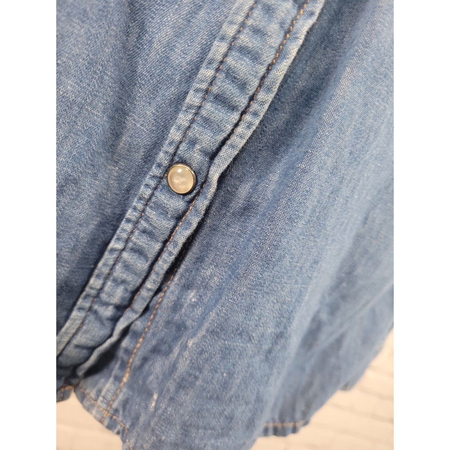 Mavi Jeans Leticia Blue Denim Pearl Snap Western Shirt Long Sleeve Women's L