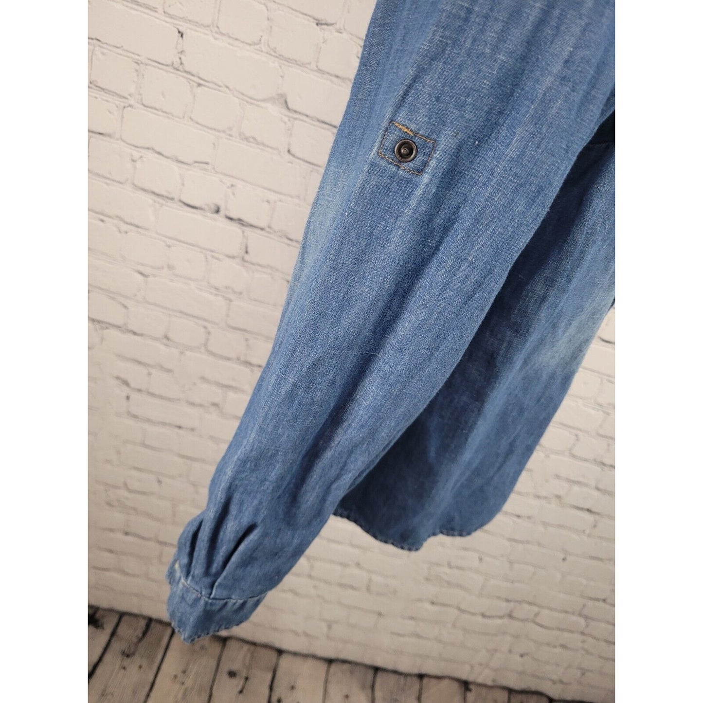 Mavi Jeans Leticia Blue Denim Pearl Snap Western Shirt Long Sleeve Women's L