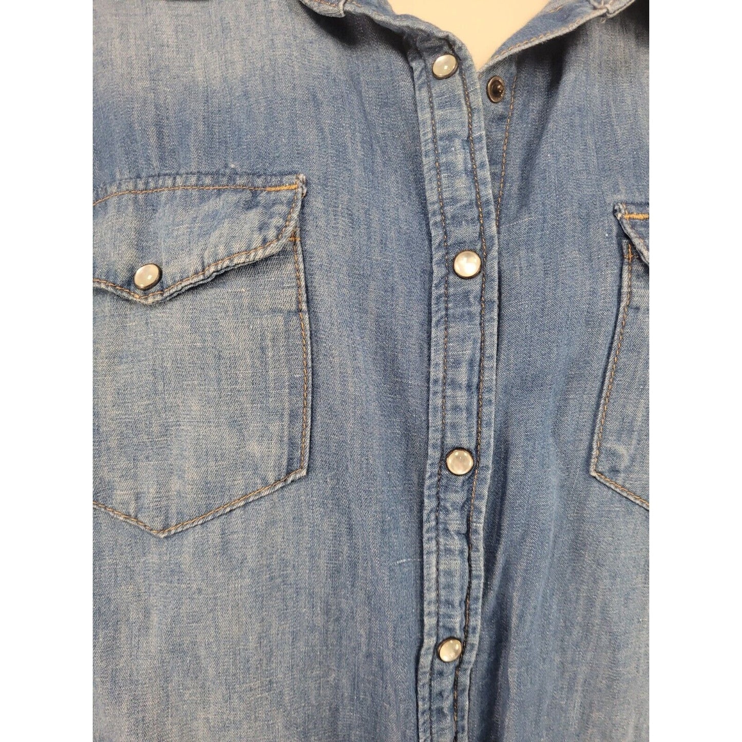 Mavi Jeans Leticia Blue Denim Pearl Snap Western Shirt Long Sleeve Women's L