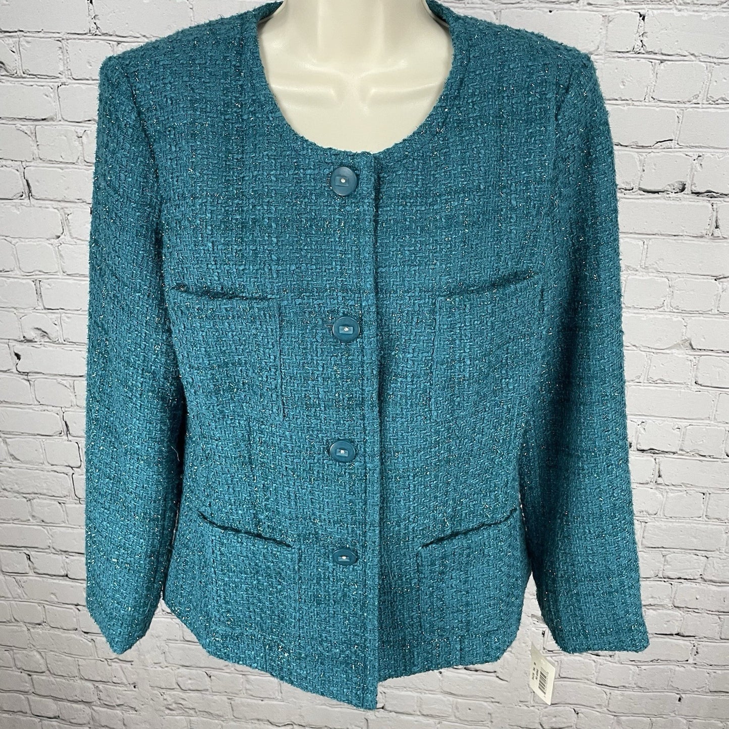 NWT Travel Smith Blue Textured Shimmer Buttoned Lined Pockets Jacket Size 10
