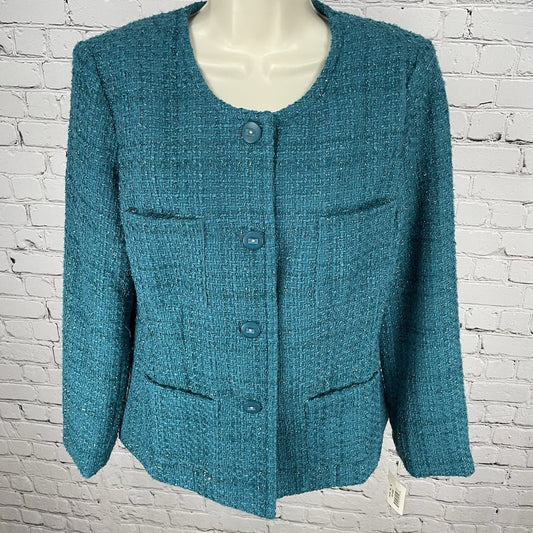 NWT Travel Smith Blue Textured Shimmer Buttoned Lined Pockets Jacket Size 10