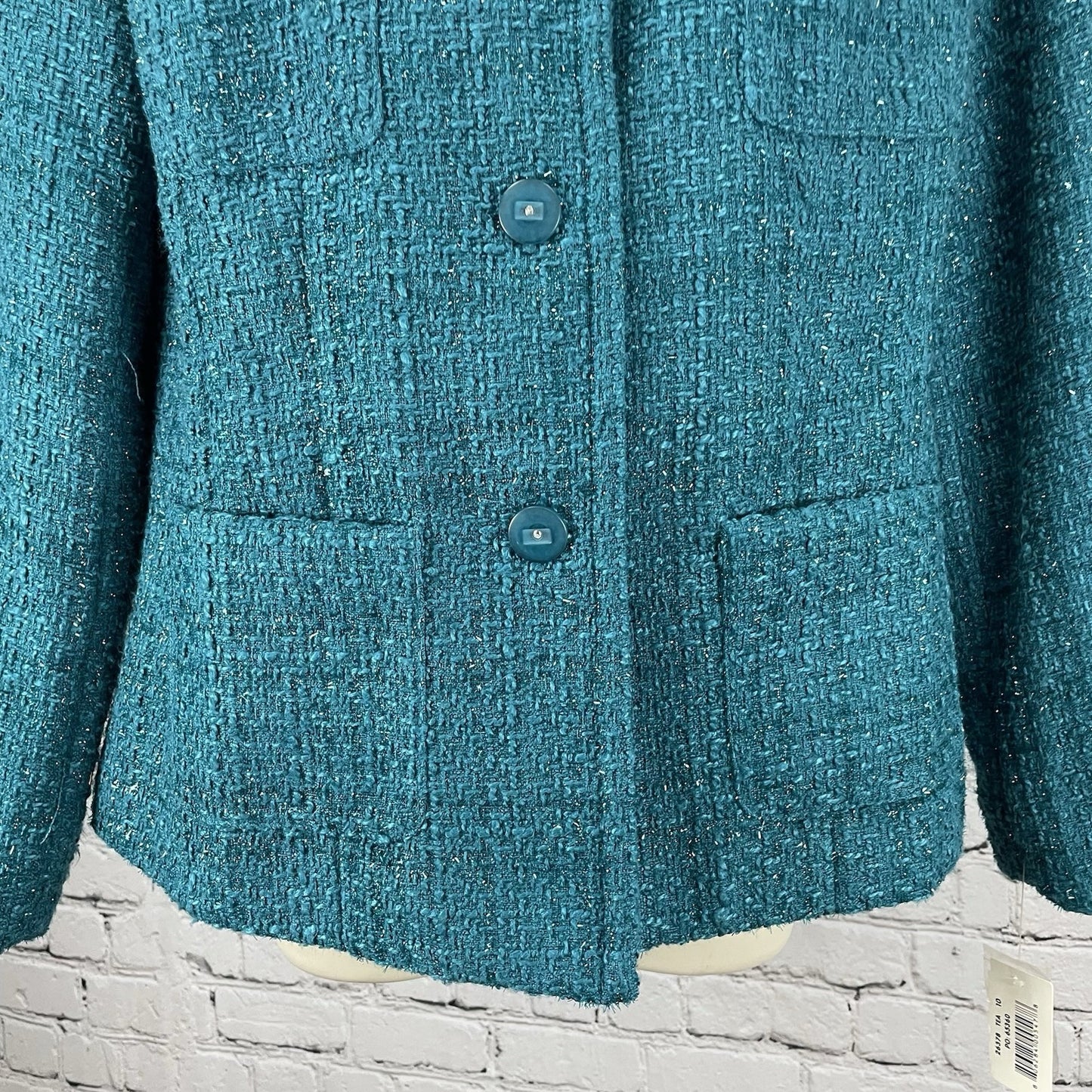 NWT Travel Smith Blue Textured Shimmer Buttoned Lined Pockets Jacket Size 10