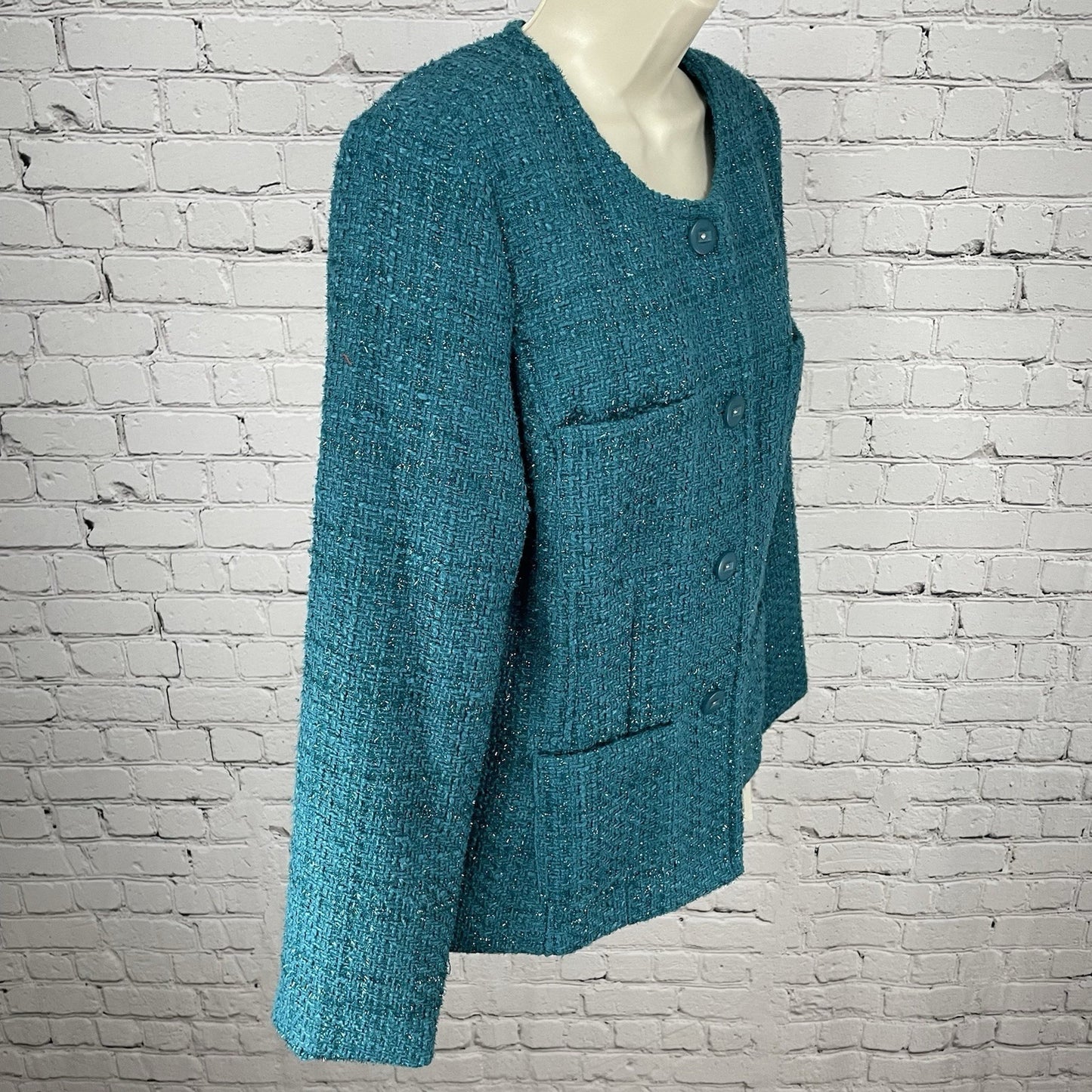 NWT Travel Smith Blue Textured Shimmer Buttoned Lined Pockets Jacket Size 10