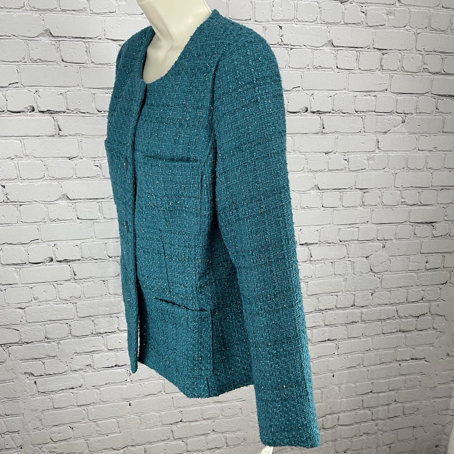 NWT Travel Smith Blue Textured Shimmer Buttoned Lined Pockets Jacket Size 10