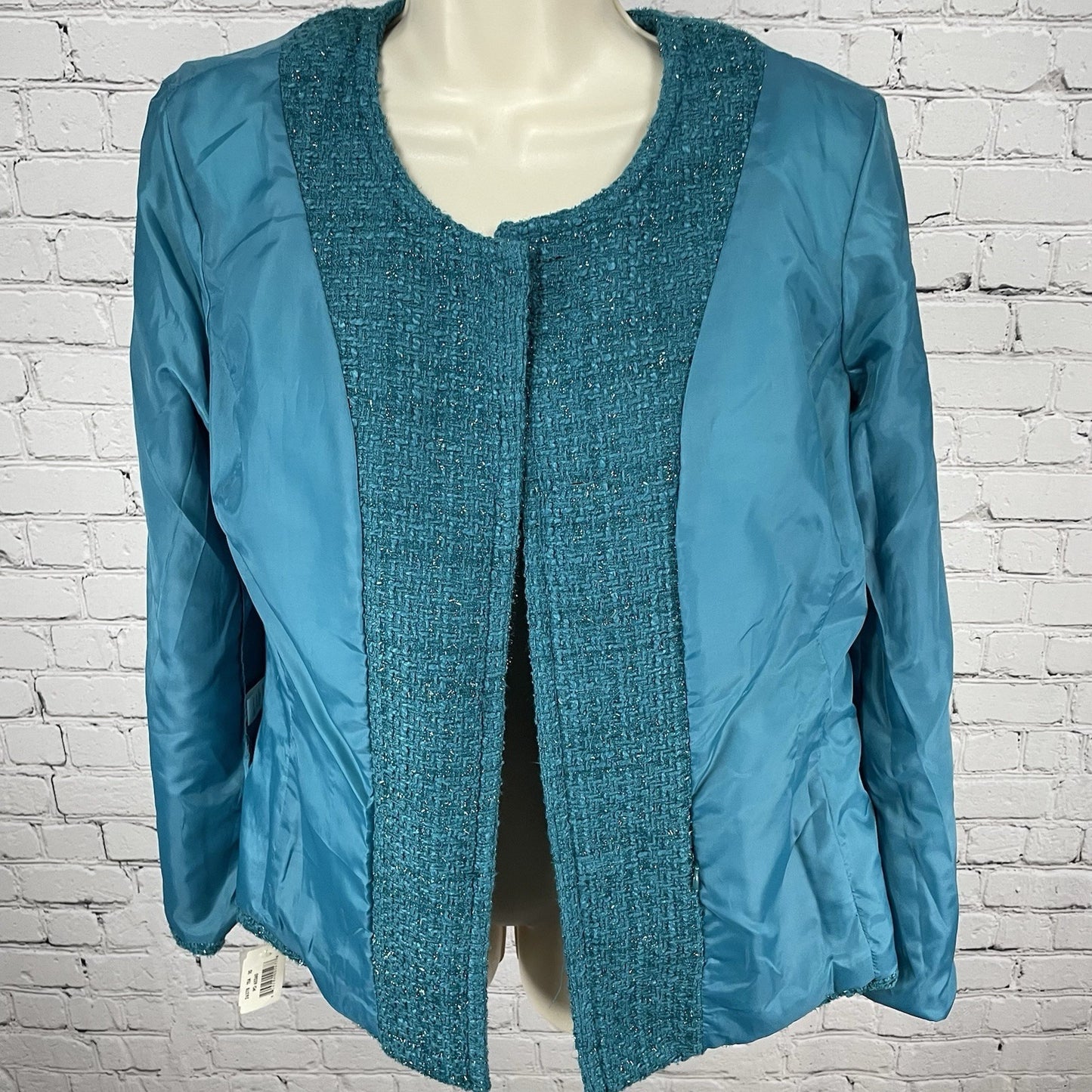 NWT Travel Smith Blue Textured Shimmer Buttoned Lined Pockets Jacket Size 10