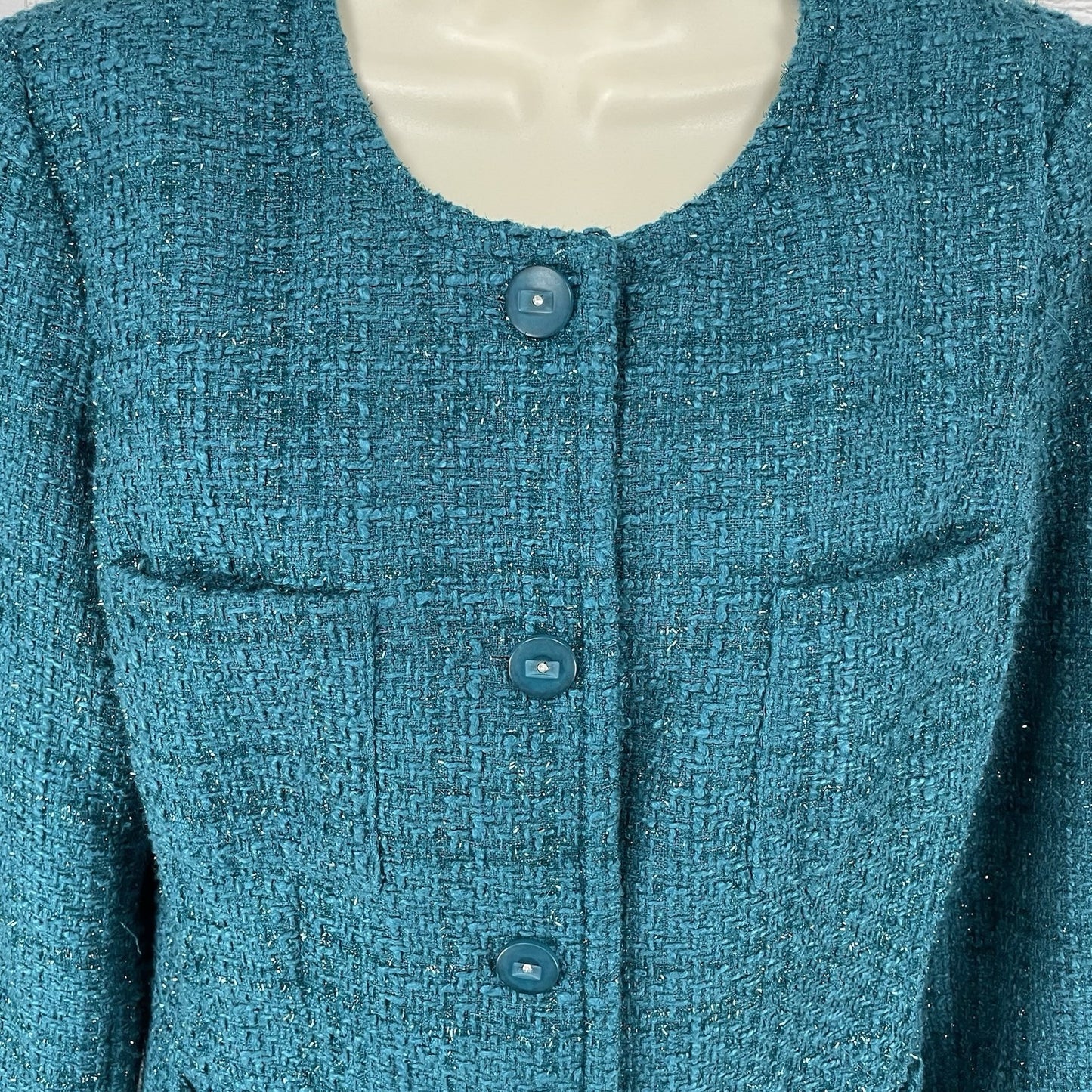 NWT Travel Smith Blue Textured Shimmer Buttoned Lined Pockets Jacket Size 10