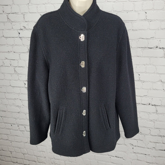 VTG Talbots Black 100% Wool Unlined Jacket Toggle Cardigan Petites Size Medium M