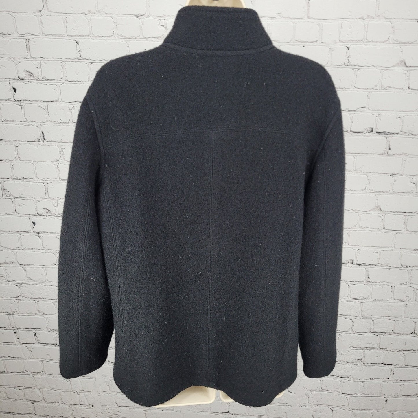 VTG Talbots Black 100% Wool Unlined Jacket Toggle Cardigan Petites Size Medium M