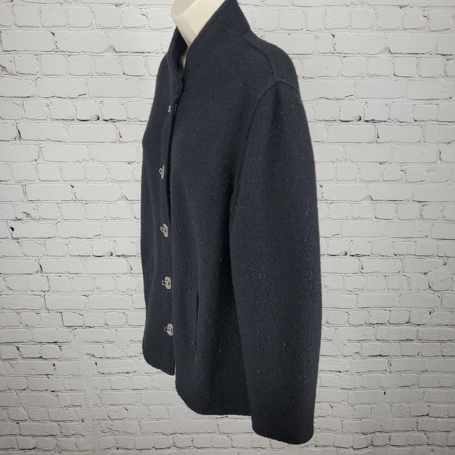VTG Talbots Black 100% Wool Unlined Jacket Toggle Cardigan Petites Size Medium M