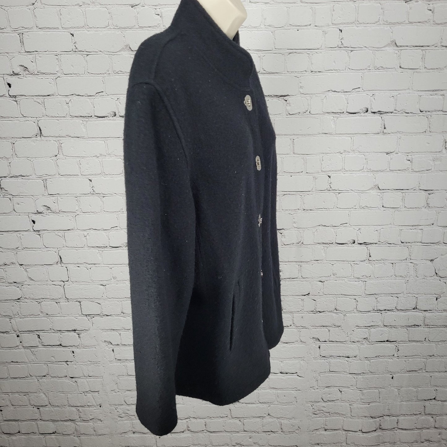 VTG Talbots Black 100% Wool Unlined Jacket Toggle Cardigan Petites Size Medium M