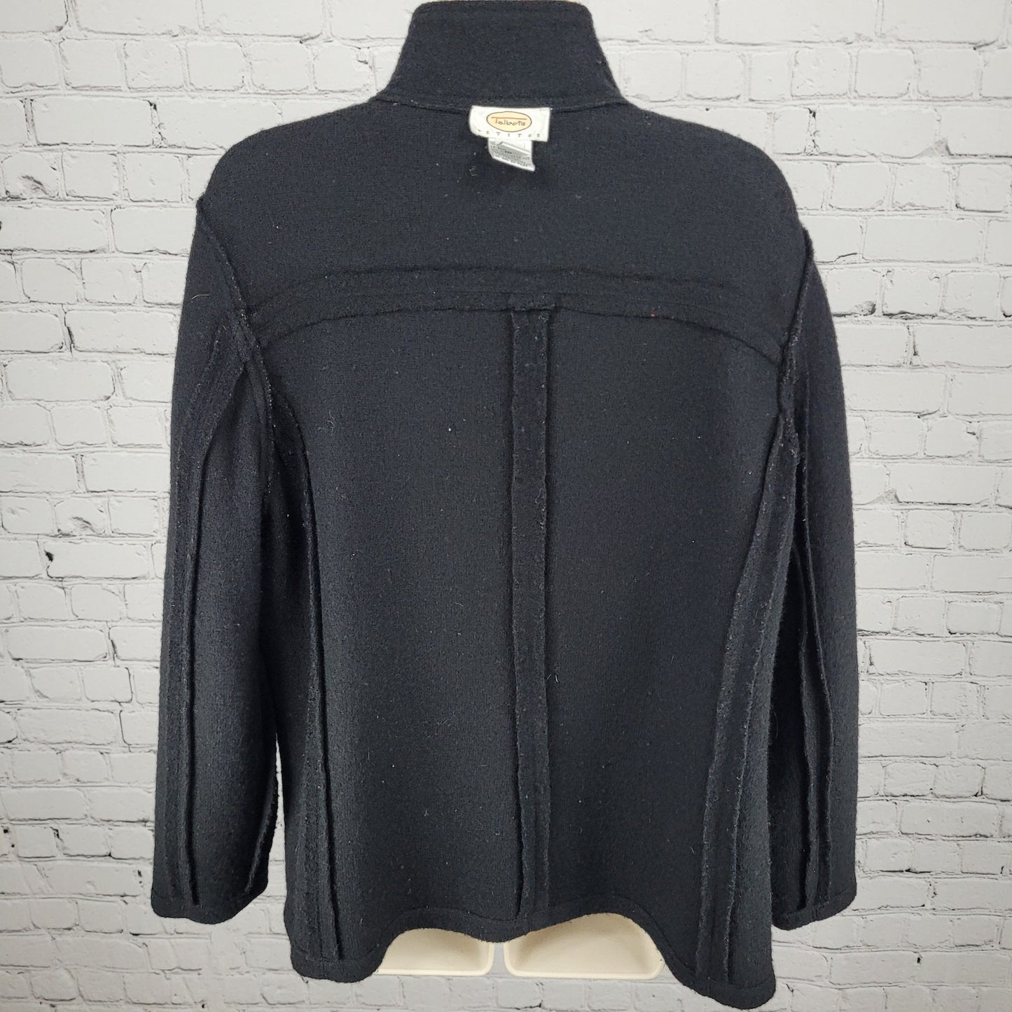 VTG Talbots Black 100% Wool Unlined Jacket Toggle Cardigan Petites Size Medium M