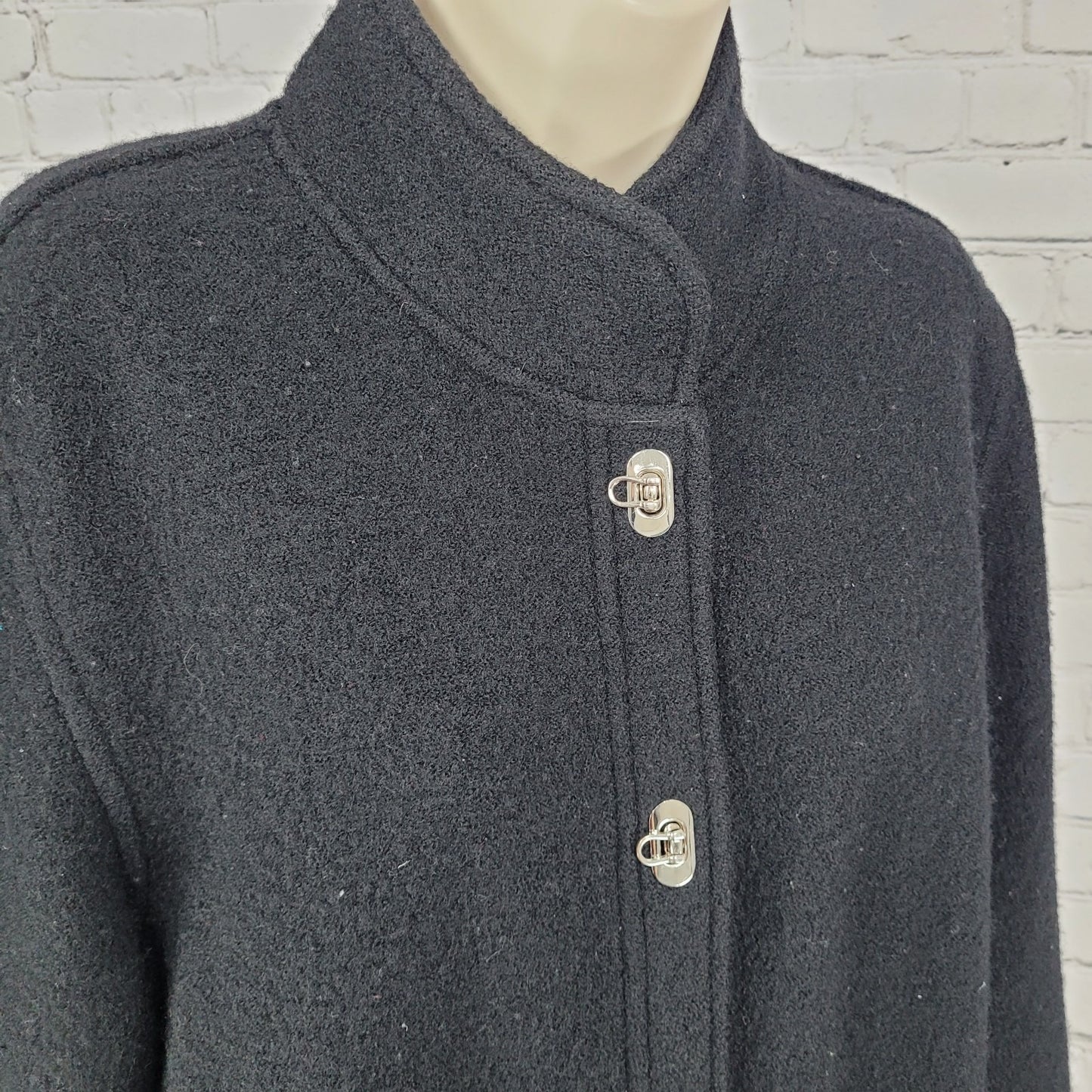 VTG Talbots Black 100% Wool Unlined Jacket Toggle Cardigan Petites Size Medium M